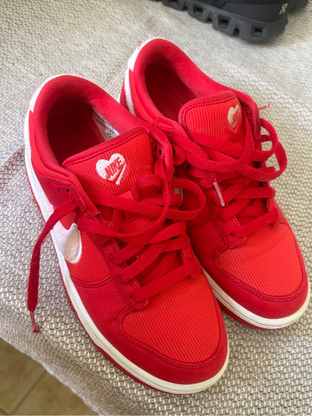 Nike Kids Red Sneakers with White Heart Swoosh